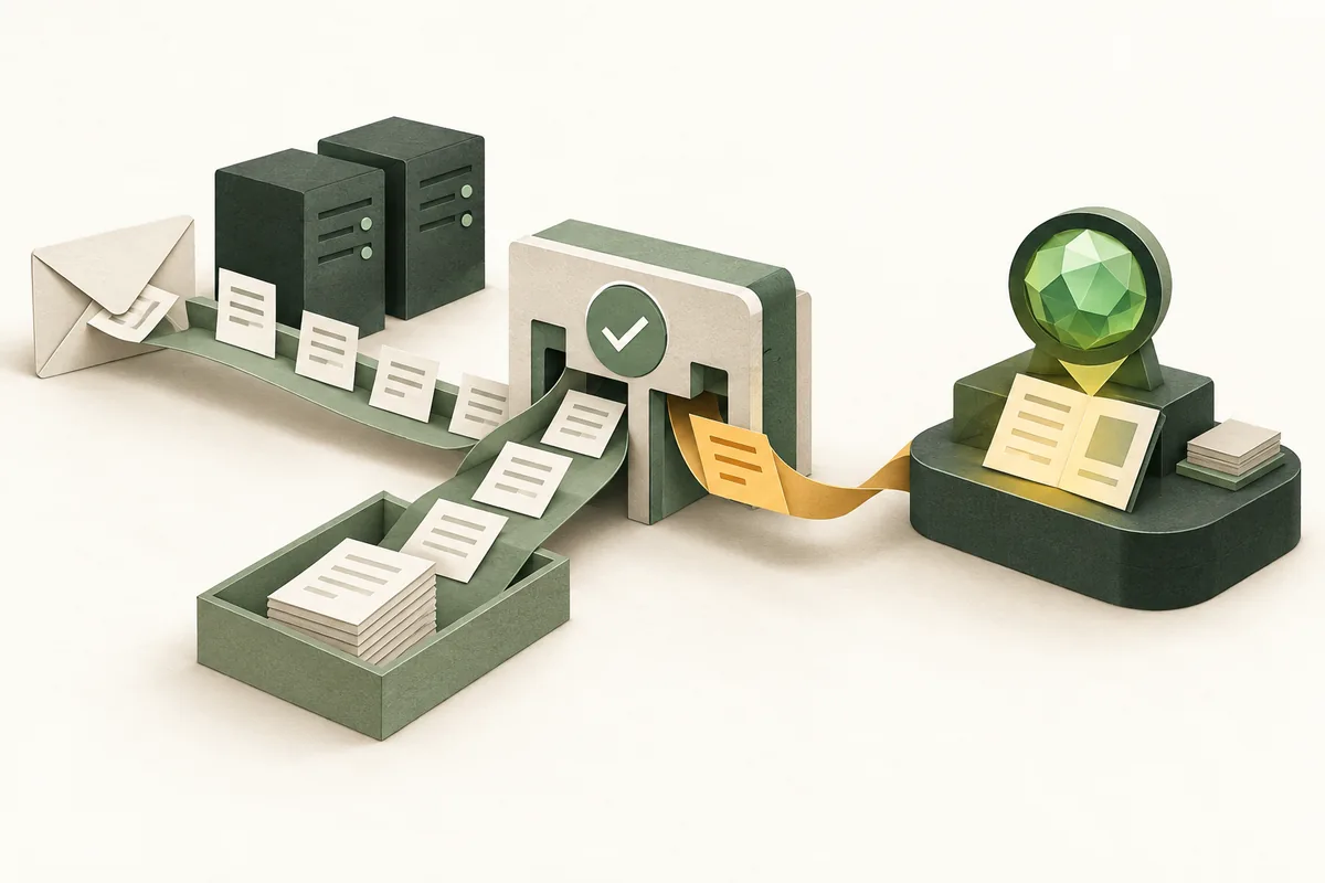 Illustration générée par l’IA : un filtre automatique dirige un événement vers l’analyse IA.